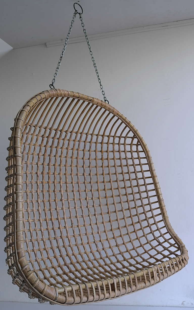 Rare two seater rattan hanging egg chair made in the 1960's