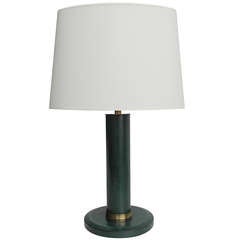 Large Jacques Adnet Green Leather Table Lamp