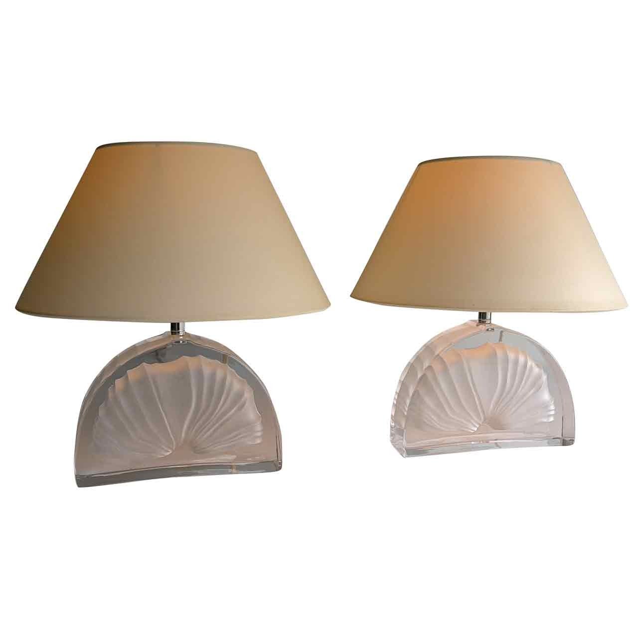 Pair of Fossil Crystal Table Lamps by Daum France