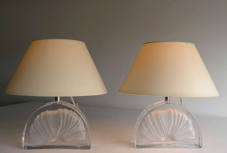 Mid-20th Century Pair of Fossil Crystal Table Lamps by Daum France