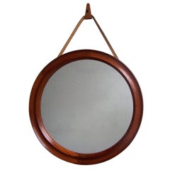 Danish strap leather and wooden mirror