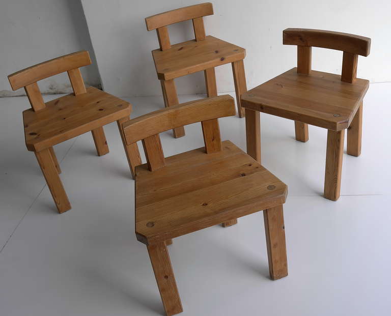 Pine Chairs in Style of Pierre Chapo and Charlotte Perriand In Good Condition In Den Haag, NL
