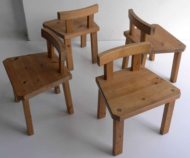 Pine Chairs in Style of Pierre Chapo and Charlotte Perriand 1