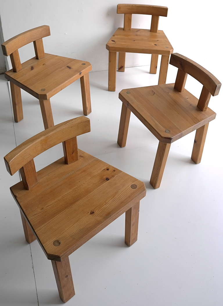 Pine chairs in style of Pierre Chapo and Charlotte Perriand