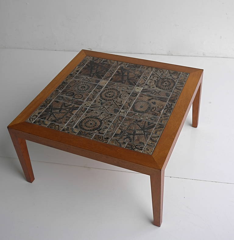 Mid-Century Modern Severin Hansen Danish Teak Coffee Table with Ceramic Art Tile Top