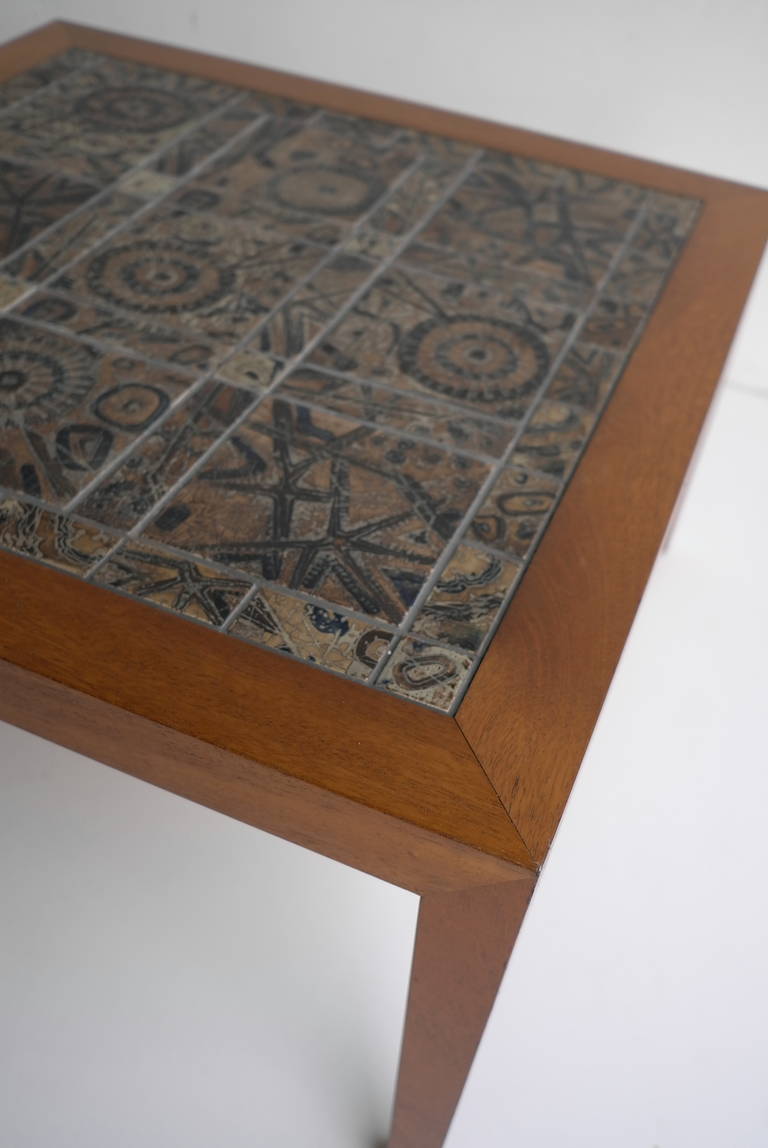 Severin Hansen Danish Teak Coffee Table with Ceramic Art Tile Top 1