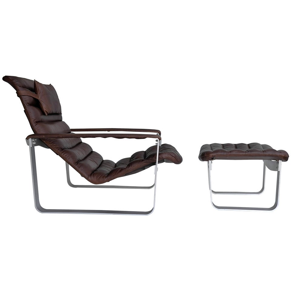 Ilmari Lappalainen "pulkka" Leather Lounge Chair And Ottoman