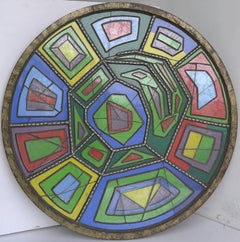 Grande sculpture murale ronde en verre et béton multicolore du milieu du siècle dernier, années 1950