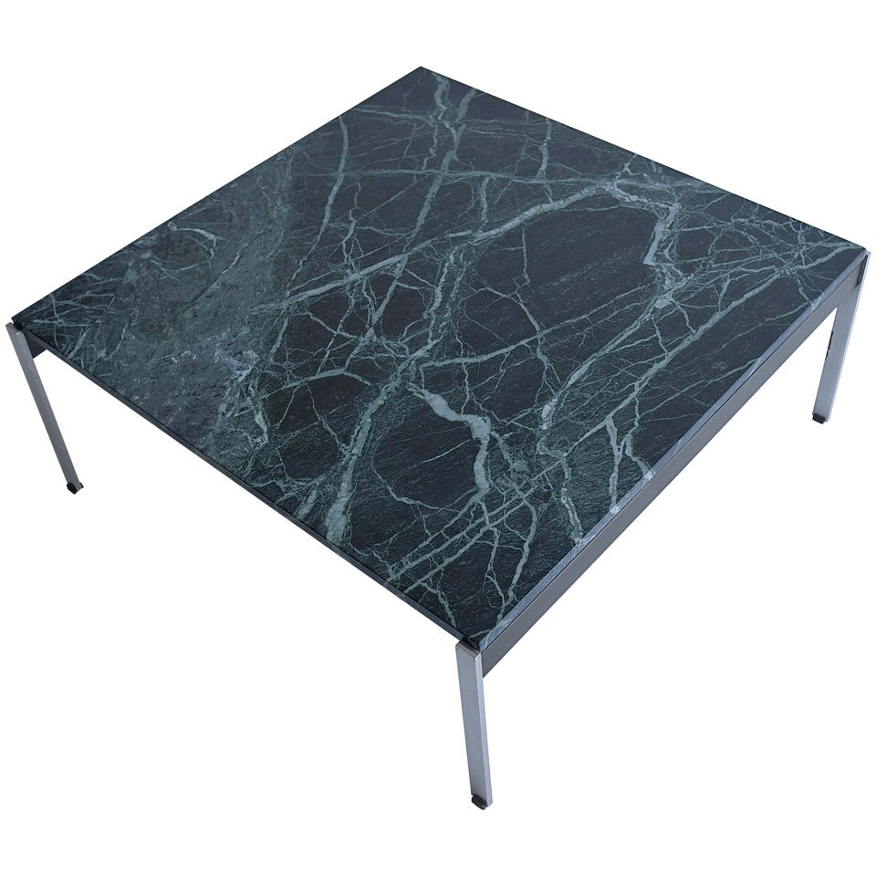 Large Kho Liang Le Green Marble and Stainless Steel Coffee Table