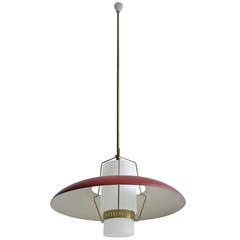 Large Italian pendant lamp, opaline glass and brass details 6