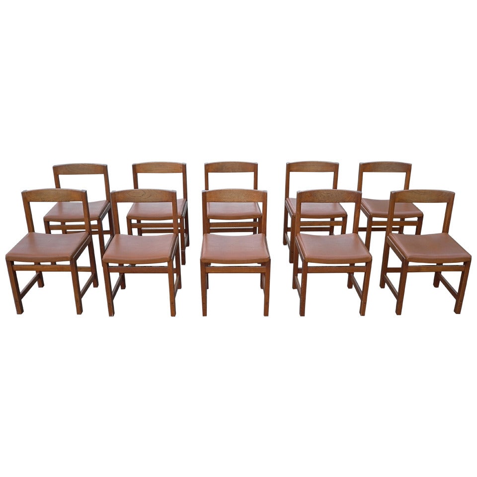 Ten Swedish Well-Crafted Dark Teak Dining Chairs