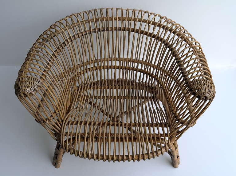 Wicker Rare Paolo Tilche. 'Silvia' Bamboo armchair, 1956