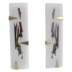 Pair of Painted Opaline Glass Wall Lamps by Arlus France