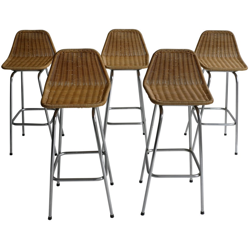 Wicker And Chrome Barstools 1960's