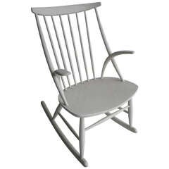 Illum Wikkelso White Rocking Chair, Denmark 1958 8