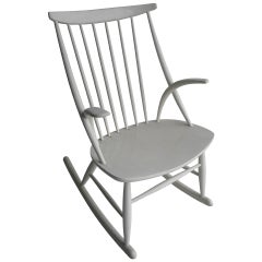 Illum Wikkelso White Rocking Chair, Denmark 1958