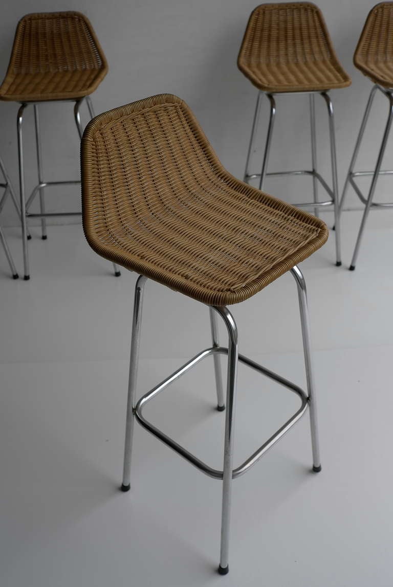 Wicker And Chrome Barstools 1960's 1