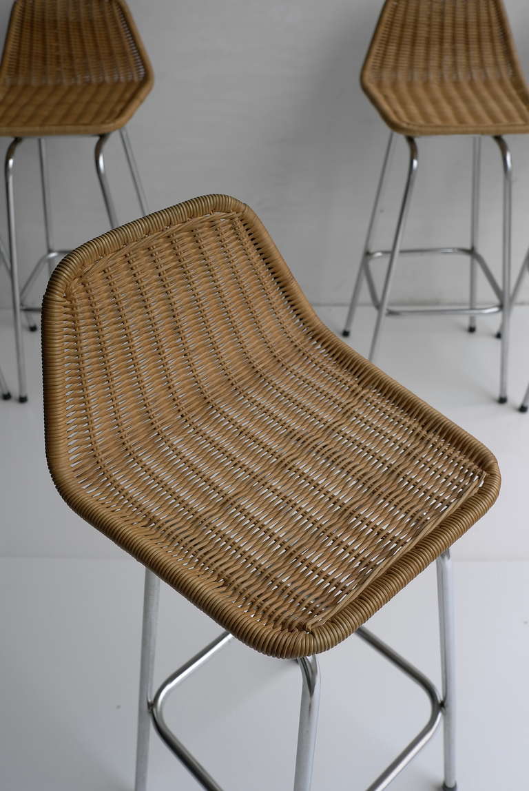 Wicker And Chrome Barstools 1960's 2