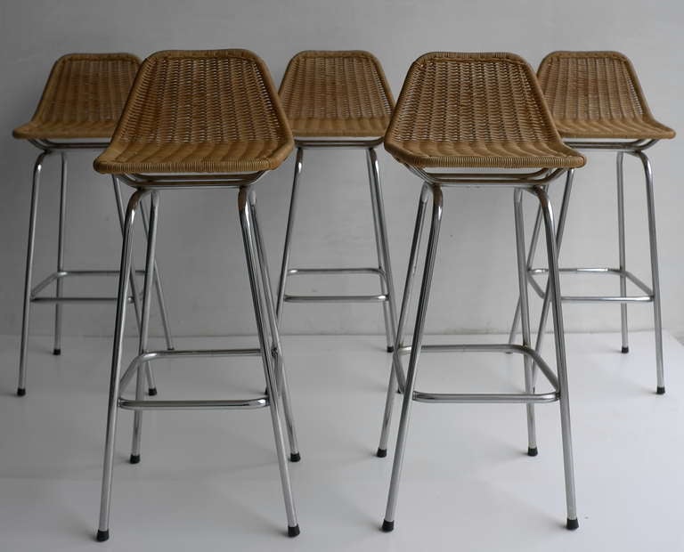 Unknown Wicker And Chrome Barstools 1960's