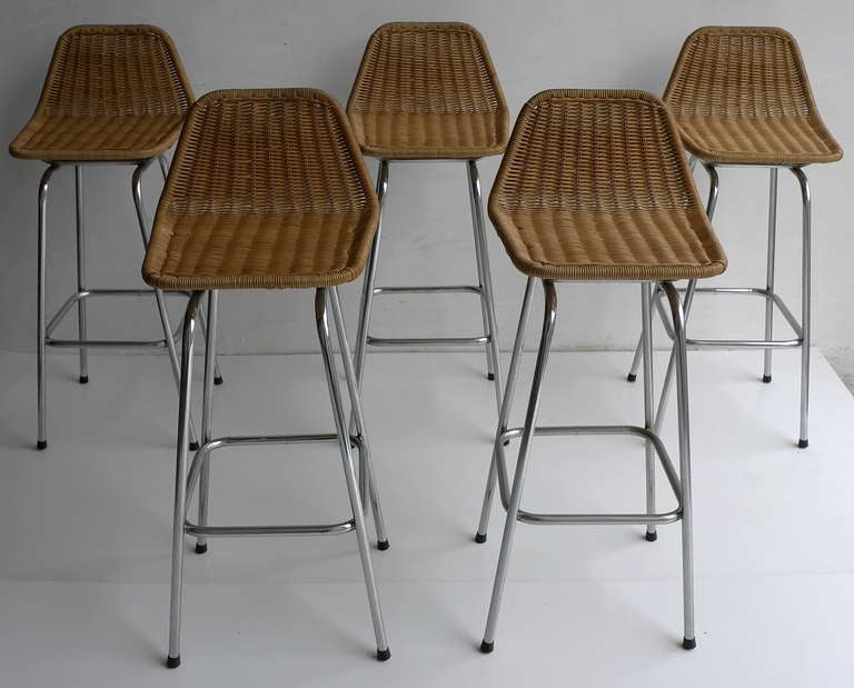 Wicker and chrome barstools 1960's