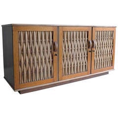 Vintage Mid 20th century wood and twined bamboo Credenza