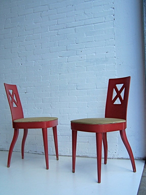 Thonet Vienna red plywood chairs, 13 pieces.