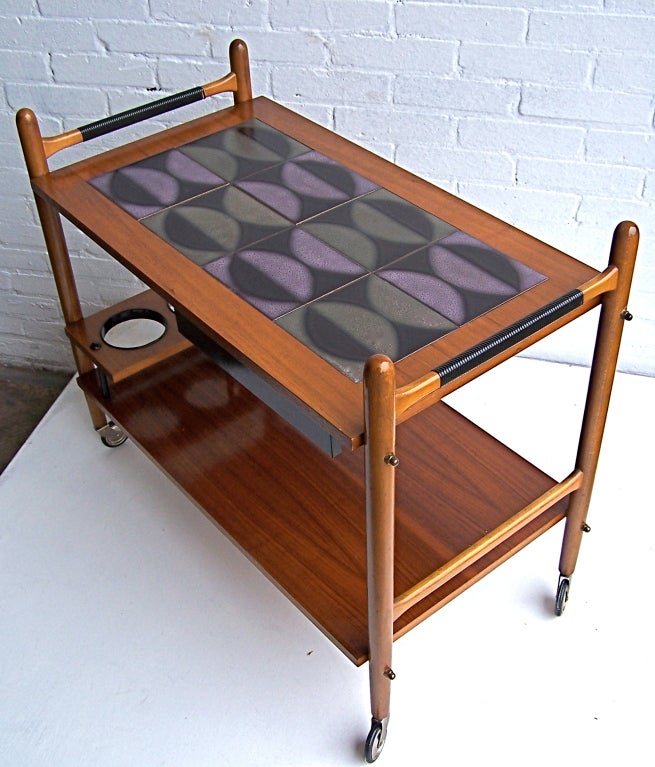 Mid-20th Century Danish Tea Cart With Abstract Tile Top