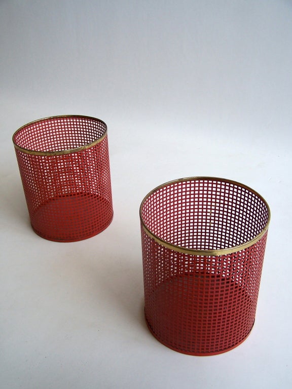 Folk Art Mathieu Mategot Style Metal Wastepaper Baskets 1950's