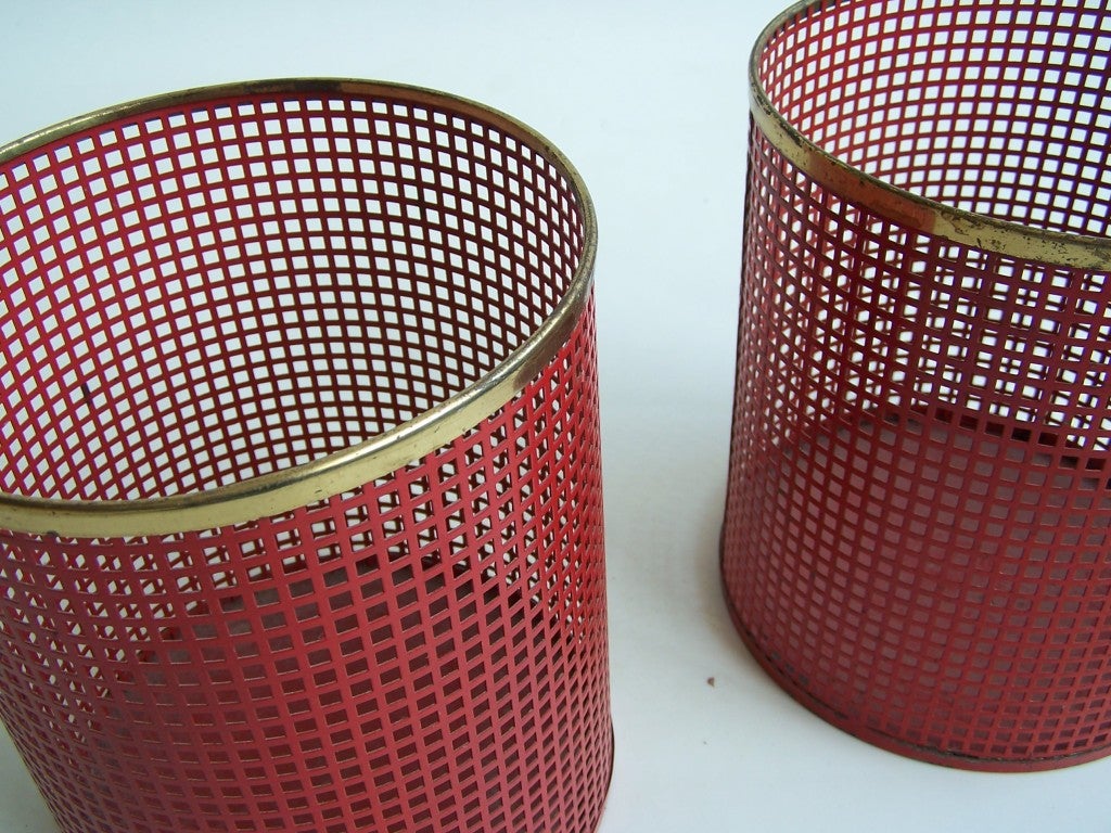 Dutch Mathieu Mategot Style Metal Wastepaper Baskets 1950's