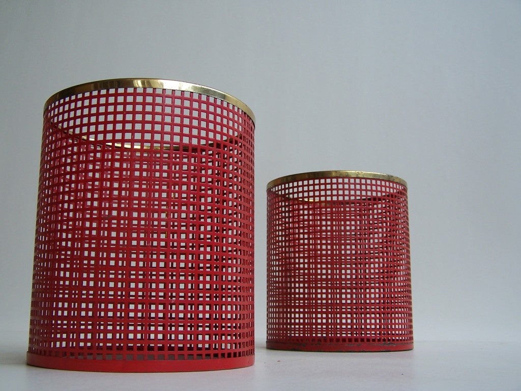 Mathieu Mategot Style Metal Wastepaper Baskets 1950's 1