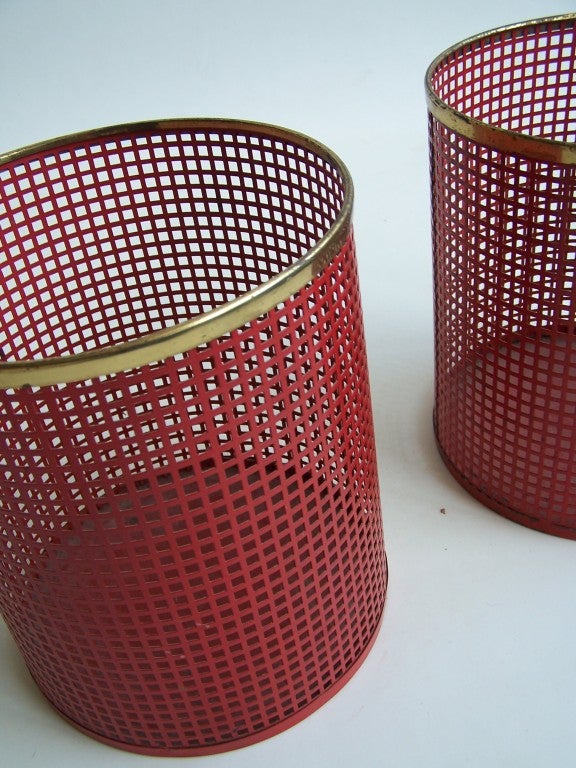 Mathieu Mategot Style Metal Wastepaper Baskets 1950's 2