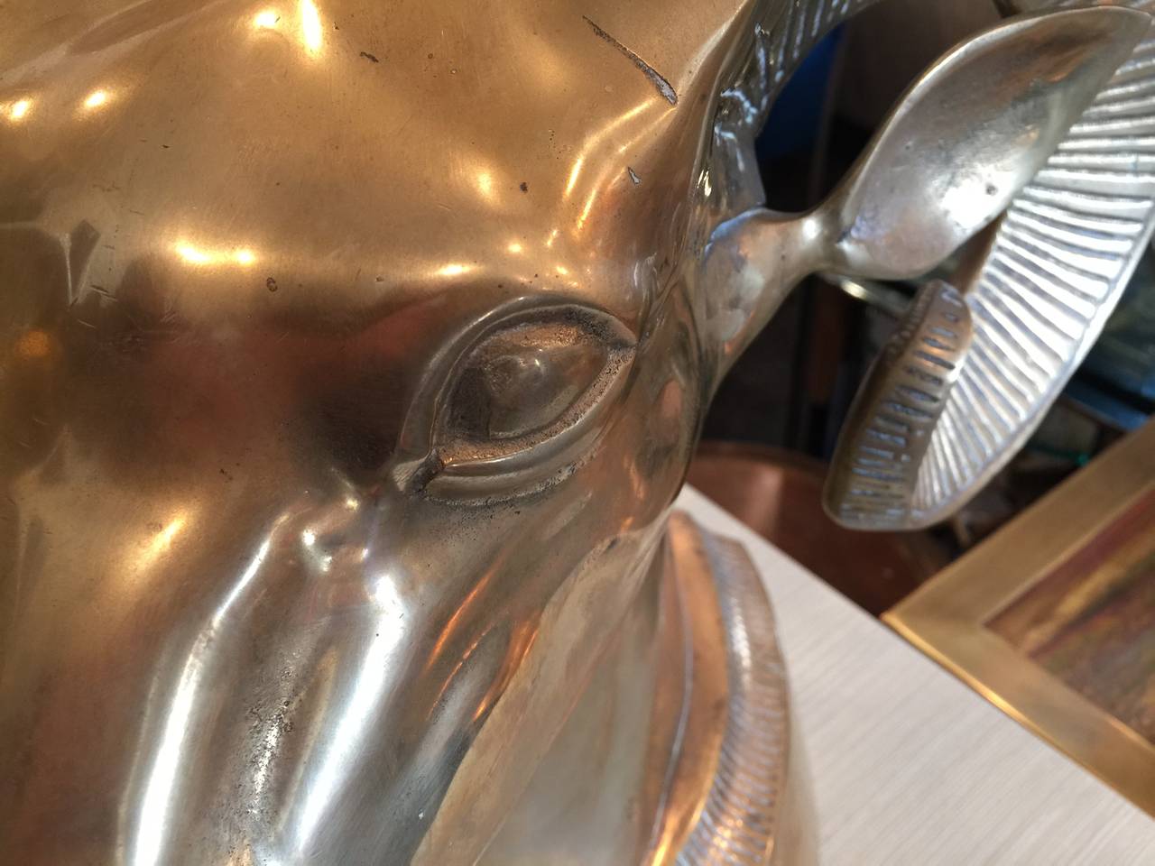 Brass Ram Head Sculpture In Good Condition In Dallas, TX
