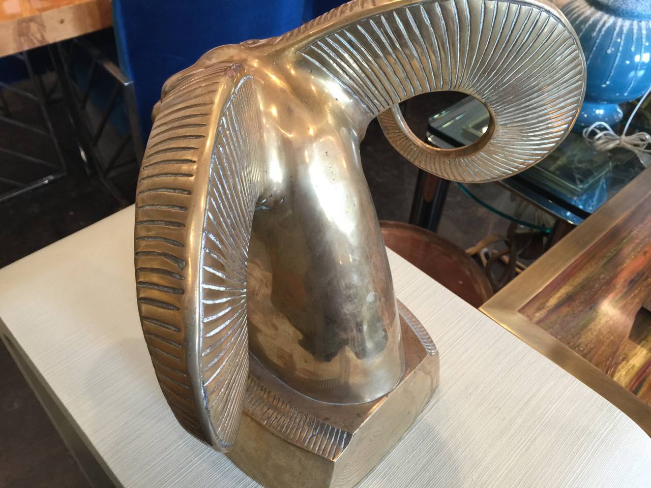 20th Century Brass Ram Head Sculpture