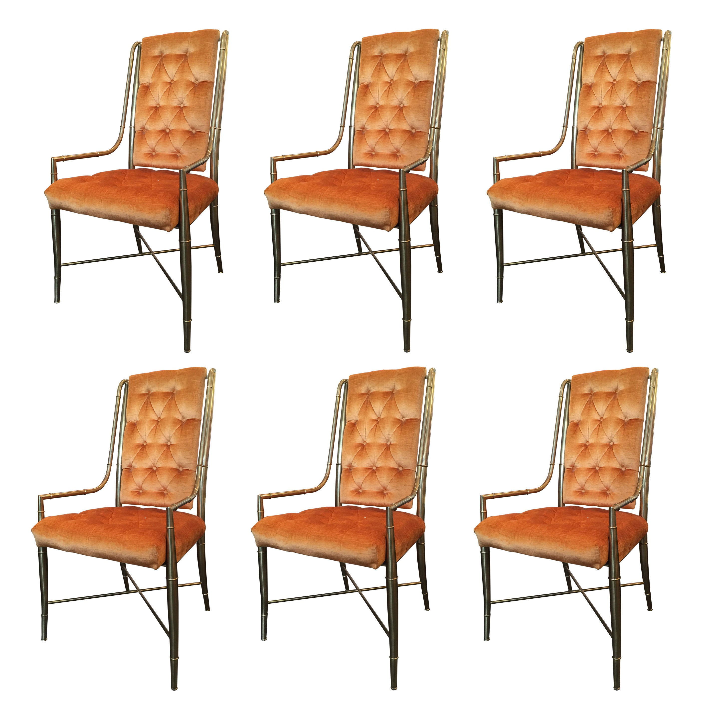 Set of Six Faux Bamboo Brass Mastercraft Dining Chairs