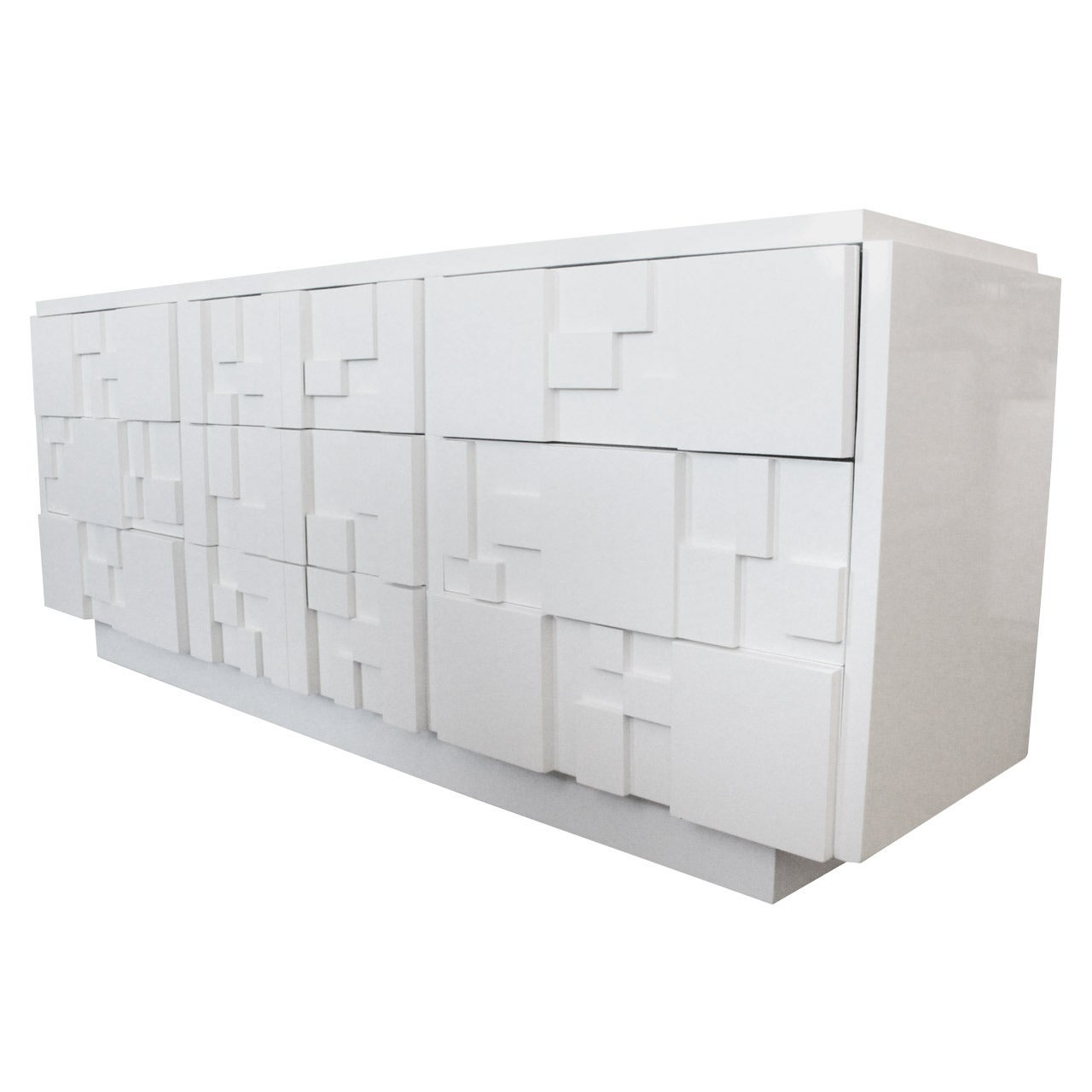 White Lacquer Brutalist Dresser by Lane