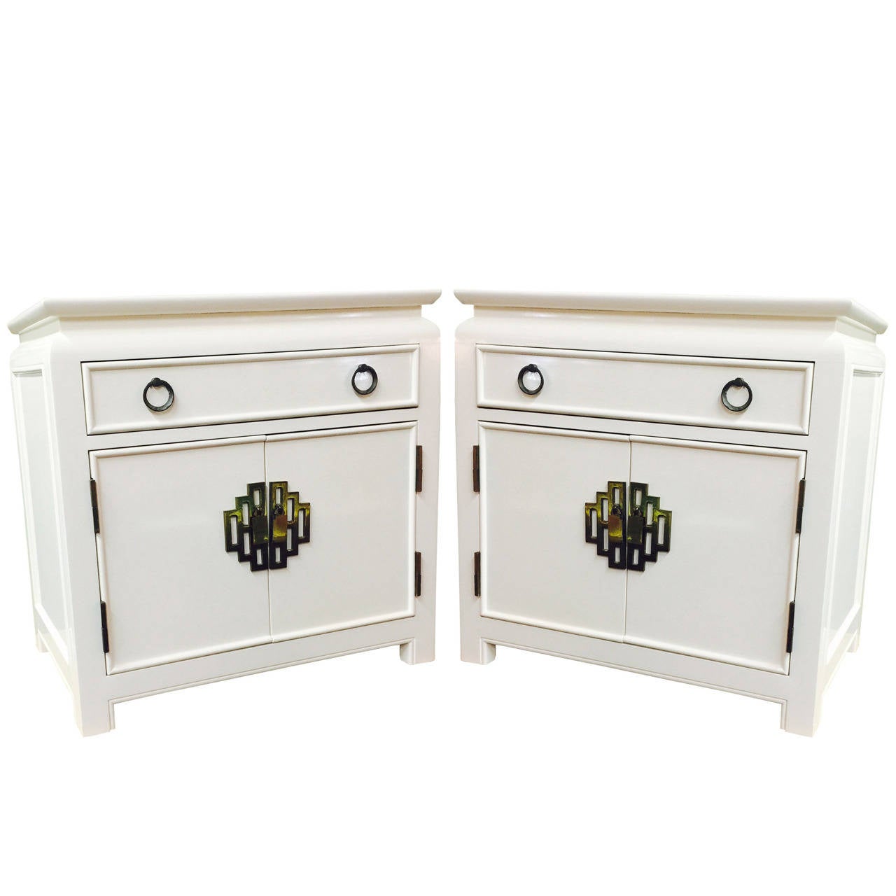 Pair of White Lacquer Nightstands by Century at 1stDibs