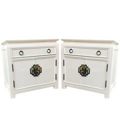 Pair of White Lacquer Nightstands by Century