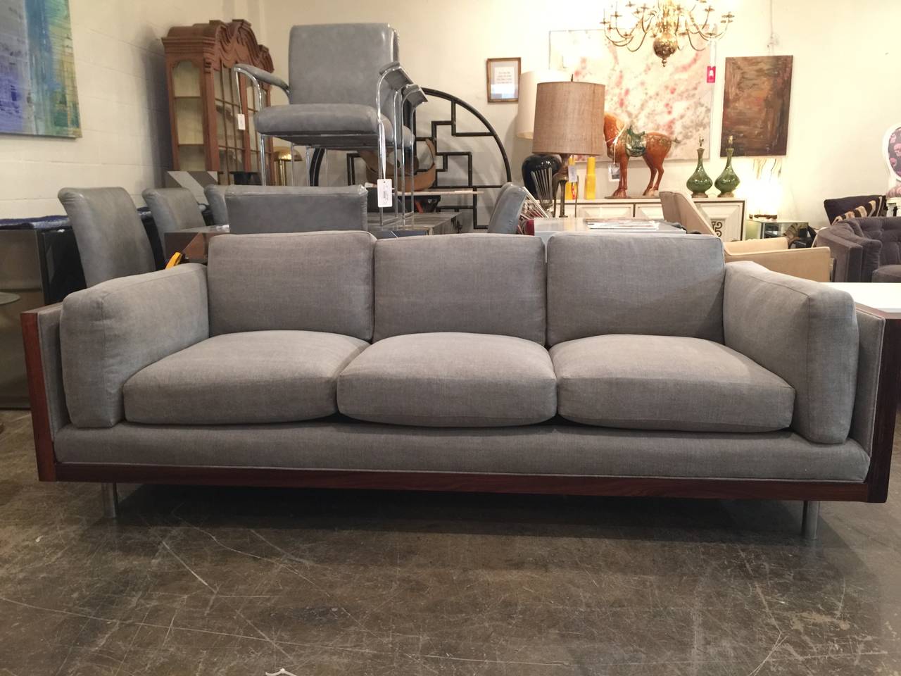 Rosewood Wrapped Milo Baughman Sofa In Excellent Condition In Dallas, TX