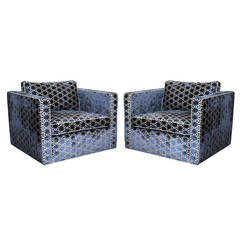 Pair of Cube Chairs in Midnight Blue Velvet