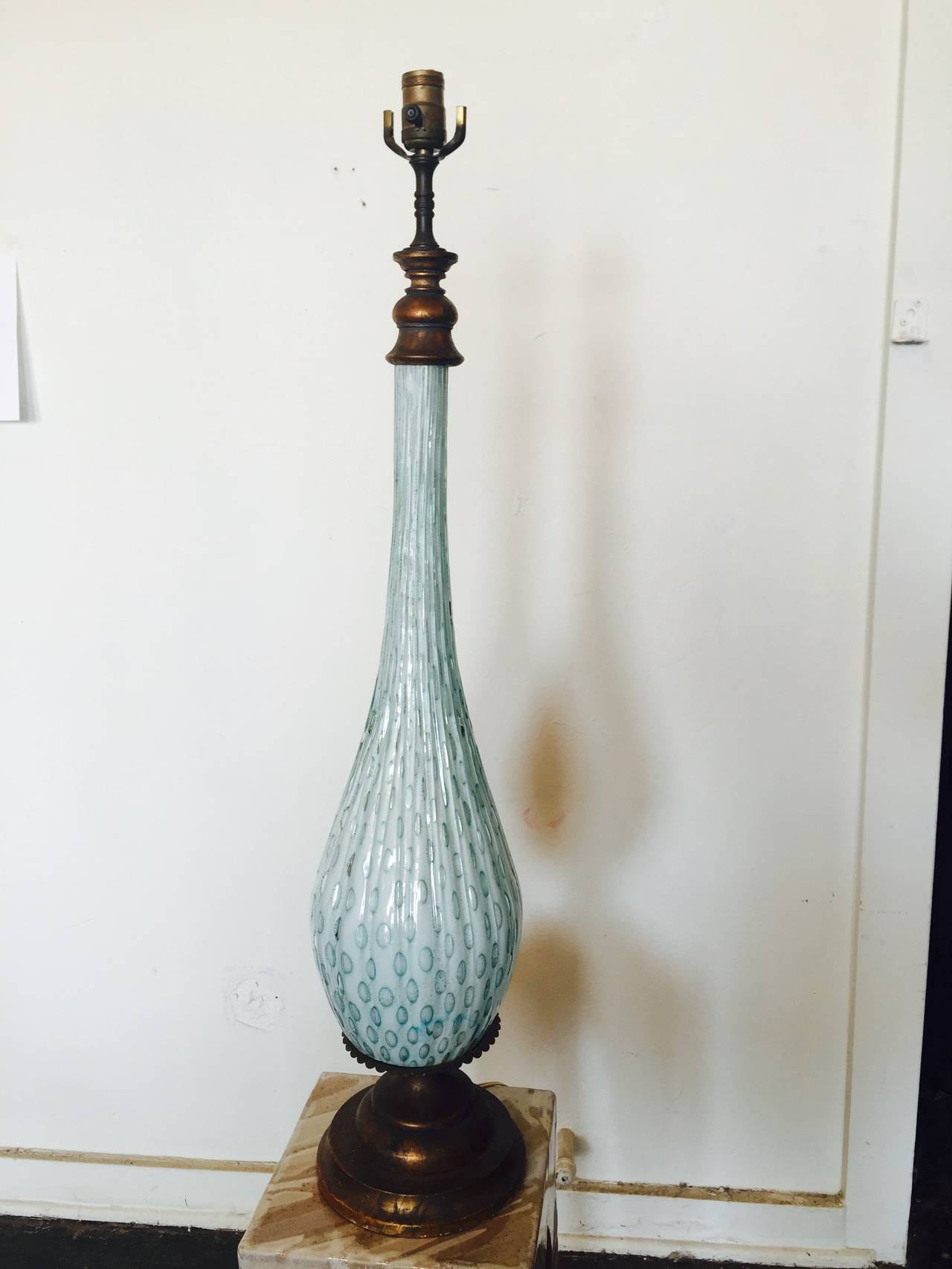 Large Murano Glass Lamp in Seafoam Green