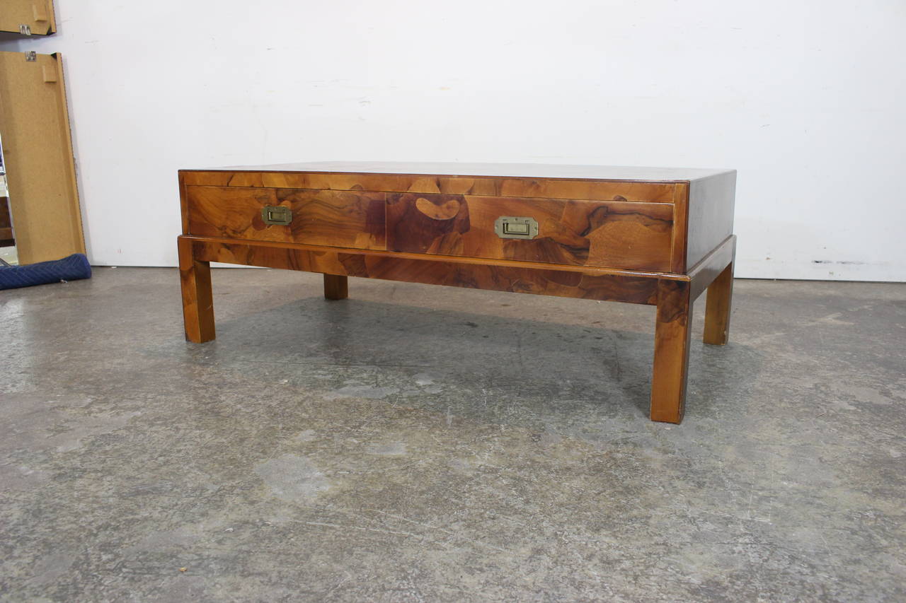 20th Century Italian Burled Patchwork Campaign Coffee Table