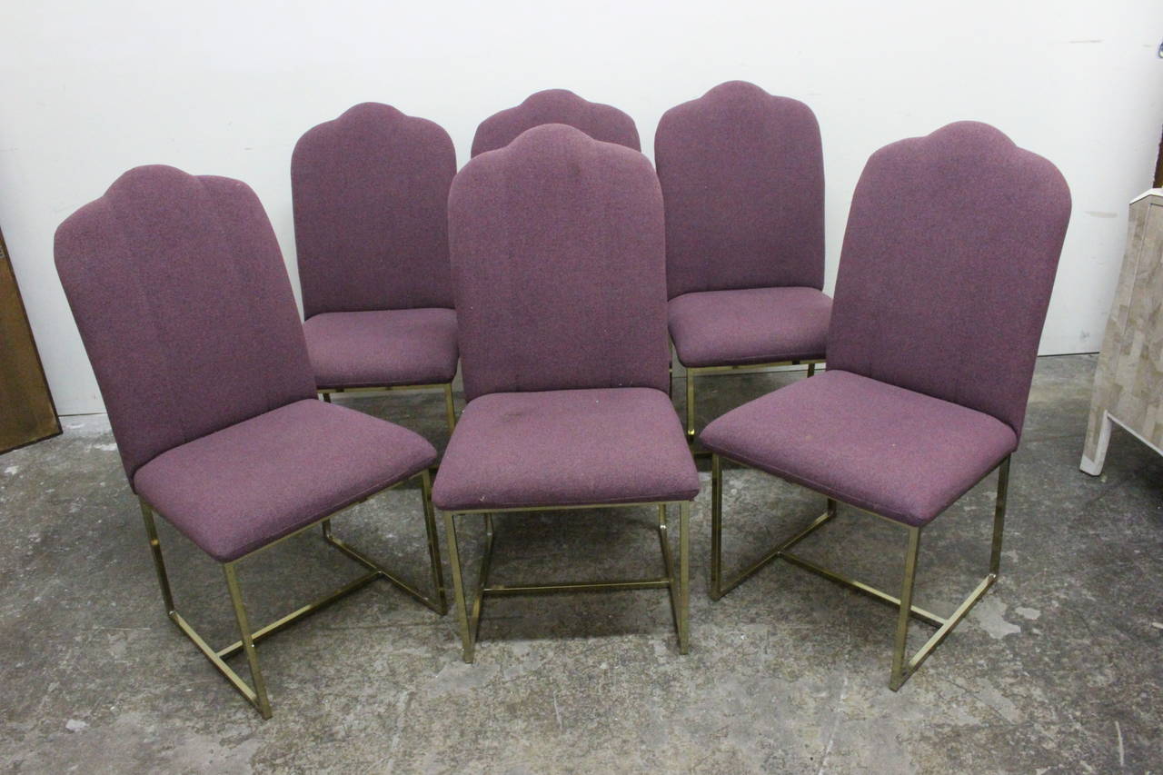 Set of Six Camelback and Brass Dining Chairs 1