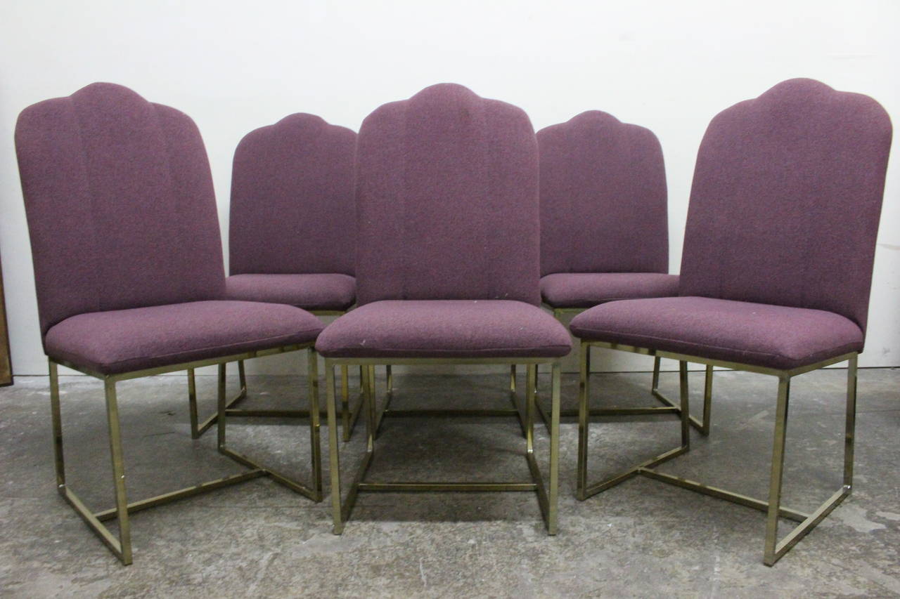 20th Century Set of Six Camelback and Brass Dining Chairs