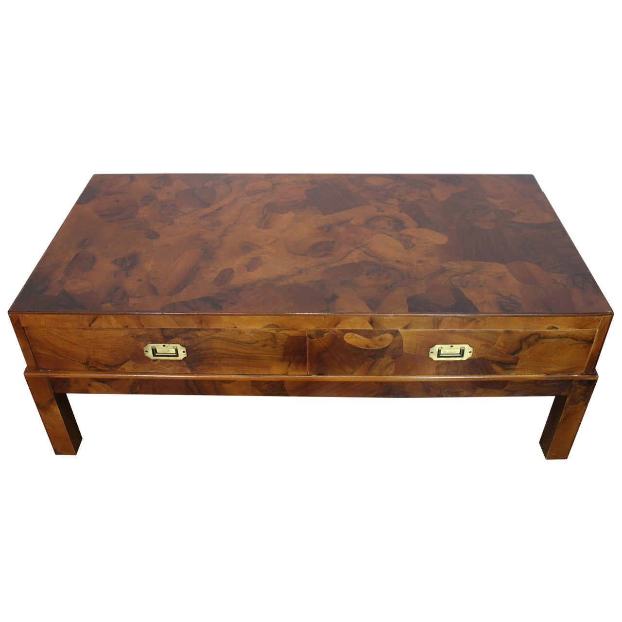 Italian Burled Patchwork Campaign Coffee Table