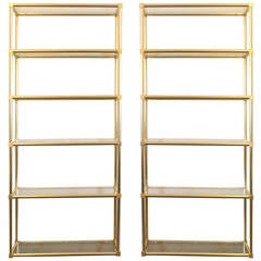 Pair of Brass Etageres with Glass Shelving