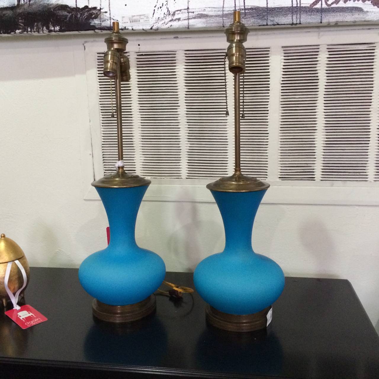 Pair of Blue Opalescent Lamps 1