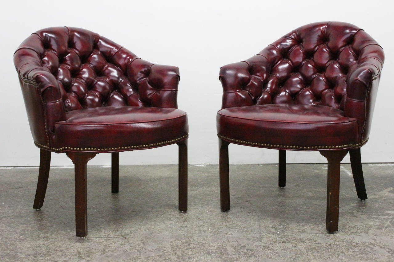 Pair of Oxblood Tufted Chairs In Good Condition In Dallas, TX