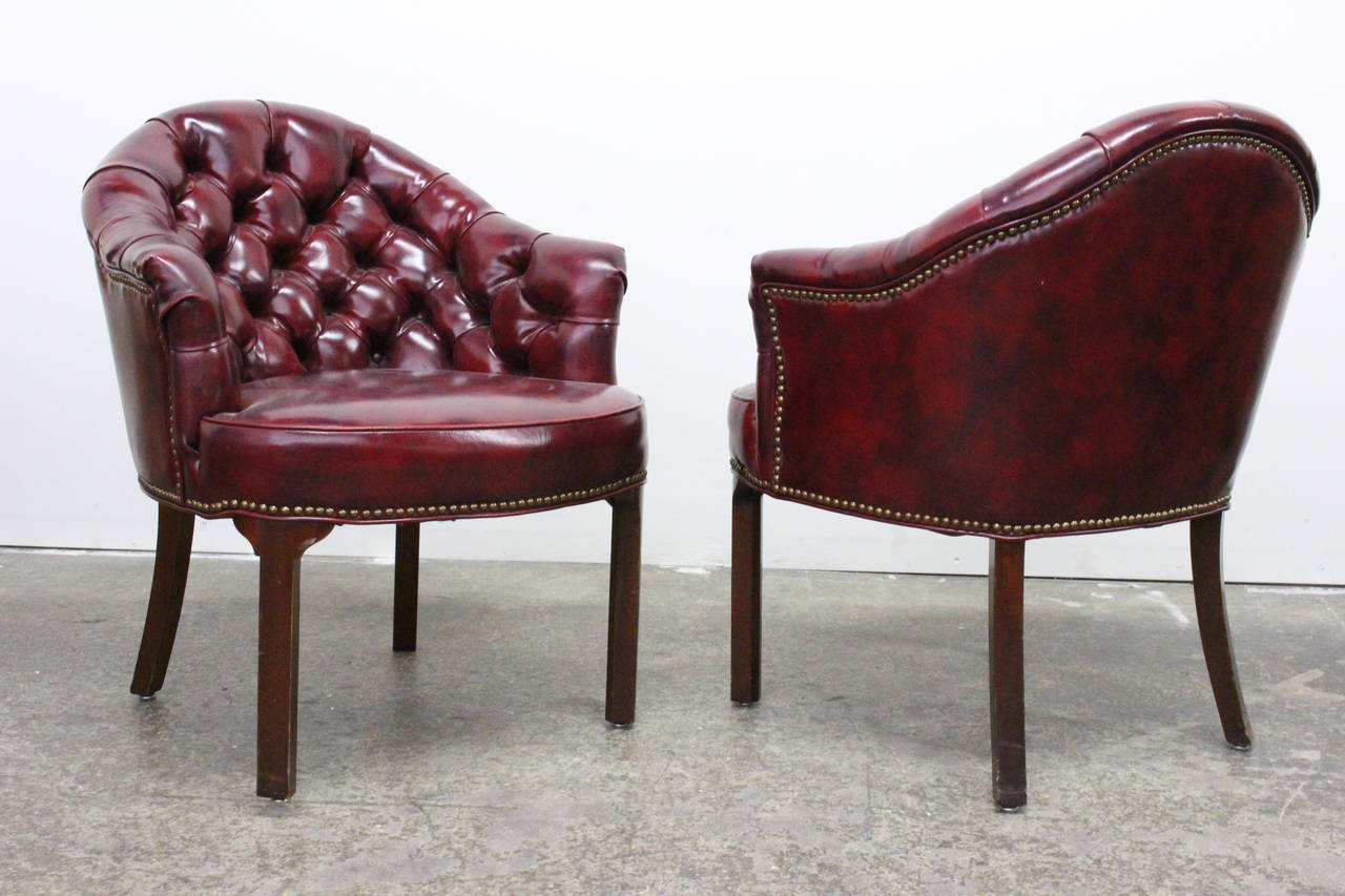 20th Century Pair of Oxblood Tufted Chairs