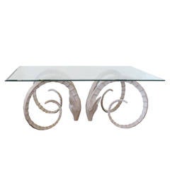 Table de salle à manger Tête de bélier ou Ibex avec plateau en verre