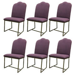 Set of Six Camelback and Brass Dining Chairs